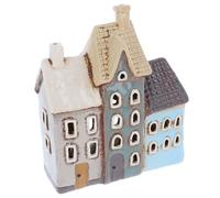 Shudehill Giftware Village Pottery - Portacandele in ceramica, motivo: mattonelle e mattoni, collezione casa pastello (tre case)