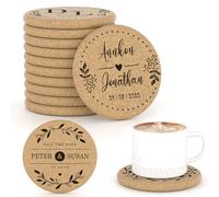 Shueewago 30-100 sottobicchieri personalizzati in sughero per bevande, rotondi da 10,2 cm, bomboniere per ospiti, sottobicchieri personalizzati sfusi con immagine di testo o logo incisi al laser,