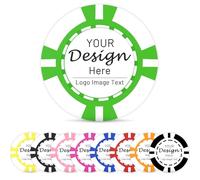 Shueewago Confezione da 100 fiches da poker in plastica ABS personalizzate per 9 colori stampati con il tuo testo o immagine personalizzata, mettere il design su un chip per gettoni da bar, gettoni