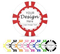 Shueewago Confezione da 100 fiches da poker personalizzate in plastica ABS per 9 colori con stampa del tuo testo o immagine personalizzata, mettere il design su un chip per gettoni da bar, bevande o