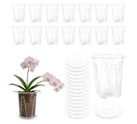 SHUESS 16 vasi per orchidee trasparenti con sottovaso, 12 cm, in plastica con foro di drenaggio e colonna d'aria, per orchidee, crescita radici, vaso per orchidee (1,2 L)