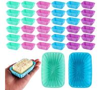 SHUESS 36 pirottini per muffin in silicone, riutilizzabili, rettangolari, in silicone, antiaderente, per brownies, cupcake e airfryer, 4 colori 8,5 x 5,4 cm