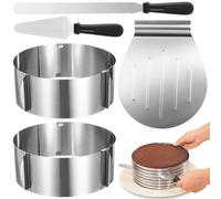 SHUESS Accessori per torte in acciaio inox, set di 5 accessori per il taglio di torte, accessori per il taglio della torta, anello regolabile + 2 misure, strumento per tagliare torte + paletta per