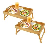 SHUESS Confezione da 2 vassoi da letto in bambù, 41,5 x 30 x 20,5 cm, con gambe pieghevoli, ideale per letto, divano, mangiare, piatti, lavorare, servire e disegnare (naturale)
