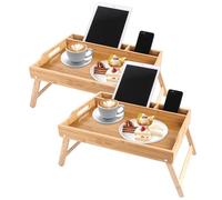 SHUESS Confezione da 2 vassoi da letto in bambù, 41,5 x 30 x 20,5 cm, con gambe pieghevoli, vassoi per mangiare sul grembo con slot multimediali, ideale per letto, divano, mangiare, piatti, lavoro,