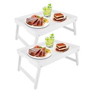 SHUESS Confezione da 2 vassoi da letto in bambù bianco, 41,5 x 30 x 20,5 cm, con gambe pieghevoli, vassoi per mangiare in grembo, ideale per letto, divano, mangiare, piatti, lavorare, servire e