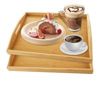SHUESS Confezione da 2 vassoi rettangolari in legno di bambù con manici, 40 x 30 x 5 cm, vassoi per servire alimenti, grandi vassoi da portata con manici per colazione, tè, caffè, mangiare