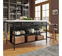SHUGUANG Isola Cucina, Tavolo da Pranzo, Piano Estensibile in Marmo Artificiale Industriale con 3 Cassetti, Mensola Cucina con Piano di Lavoro in MDF, Mobiletto Cucina/Sala da Pranzo, Penisola Cucina