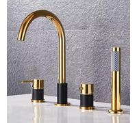 SHUGUANG Rubinetto per Vasca da Bagno 4 Fori, Rubinetto per Bordo Vasca con Doccetta, Miscelatore Bordo Vasca da Bagno in Ottone Acqua Calda e Fredda