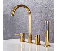 SHUGUANG Rubinetto per Vasca da Bagno 4 Fori, Rubinetto per Bordo Vasca con Doccetta, Miscelatore Bordo Vasca da Bagno in Ottone Acqua Calda e Fredda