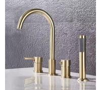 SHUGUANG Rubinetto per Vasca da Bagno 4 Fori, Rubinetto per Bordo Vasca con Doccetta, Miscelatore Bordo Vasca da Bagno in Ottone Acqua Calda e Fredda