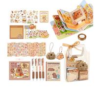 shuhauk Capybara - Set di cancelleria per la scuola, matite Capybara, articoli per la scuola per bambini, astuccio, penne, righelli, foglietti adesivi per ragazzi e ragazze