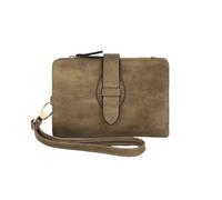 SHUIXIAYUE Portafoglio classico da donna a tre ante piccolo blocco compatto porta carte di credito con finestra ID e cinturino corto portamonete, R1001-bronzegreen, Taglia unica