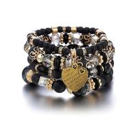 SHUIXIAYUE Set di 4 braccialetti a catena con perline di cristallo Boho per le donne vintage con ciondolo a forma di cuore braccialetto elastico femminile gioielli per feste, Misura unica, Agata