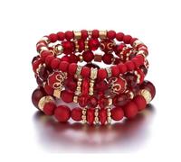 SHUIXIAYUE Set di 4 braccialetti a catena con perline di cristallo Boho per le donne vintage con ciondolo a forma di cuore braccialetto elastico femminile gioielli per feste, Misura unica, Agata