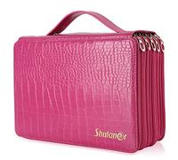Shulaner 250 Slots Astuccio per Matite Multifunzione Ampia Capacità con 5 Cerniera Porta Penne Tasca Matite da Colorare Custodia finta pelle Astucci Pencil Case - Rose