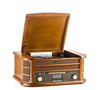 Shuman Vintage Centro Musicale Wireless 9-in-1 con Telecomando, Radio DAB Digitale/FM, Giradischi a 3 Velocità, Lettore CD/Cassetta, Riproduzione/Registrazione USB, Uscita RCA (MC-250DBT)