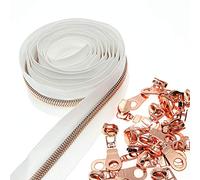 SHUNLI #5 Metallic Nylon Coil Zippers by The Yard,Rose Gold Teeth White Tape,Bulk 10 Yards with 25 PCS Sliders,DIY Zippers Replacement for Tailor Sewing Crafts Bags Purses