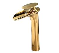 SHUNLI - Rubinetto da bagno dorato, rubinetto a cascata per lavandino del bagno, rubinetto alto a foro singolo, in ottone massiccio