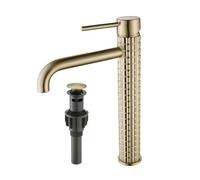 SHUNLI Rubinetto da bagno in oro spazzolato - Rubinetto per lavabo a 1 foro singolo - Rubinetto da bagno in ottone con scarico pop-up