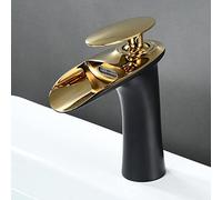 SHUNLI Rubinetto Lavabo Cascata Nero Oro, Design Elegante Rubinetto Bagno, Miscelatore Lavabo Rubinetteria in Ottone, Acqua Calda e Fredda Disponibile