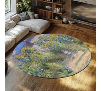 SHUODAOCO 200cm Tappeto rotondo Tappeti da soggiorno Modello da giardino Girasole lavabile Moderno Morbido Sottile Floreale Pavimento interno per sotto il tavolo Verde Giallo