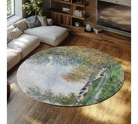 SHUODAOCO Alberi del villaggio Tappeto rotondo lavabile Tappeti rotondi morbidi 160cm Scenario di ponti lungo il fiume e case Sottile Vintage grande per camera da letto cucina Nursery