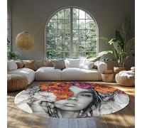 SHUODAOCO Boho Floral Lady Tappeto Circolare Antiscivolo 100cm - Lavabile Vanity Nook Tappeti Rotondi per Soggiorno Camera Da Letto Camera Degli Ospiti Corridoio Teatro