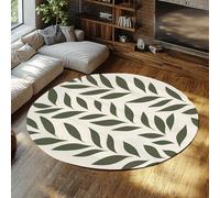 SHUODAOCO Botanical Leaf Round Area Tappeto Foglia Verde Antiscivolo 90cm Cerchio Tappeto Sottile Pieghevole Design Su Sfondo Beige per Soggiorno Camera Da Letto Boho