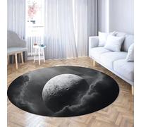 SHUODAOCO Moon Clouds Circle Door Mat 120cm - Camera da letto Tappeti rotondi pieghevoli antiscivolo per soggiorno Patio Balcone Camera degli ospiti Corridoio Nero Bianco
