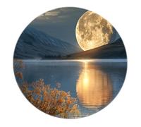 SHUODAOCO Paesaggi naturali Tappeti rotondi - Fiori selvatici Lago chiaro di luna Tappeti morbidi Tappetino blu antiscivolo portatile per cucina rustica camera da letto 100cm