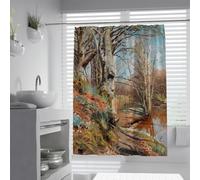 SHUODAOCO Set di tende da doccia Forest Landscapes con ganci in plastica 150Bx200Lcm Alberi d'epoca Sentieri e fiumi Tende da doccia in tessuto impermeabile per bagno di dimensioni standard