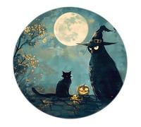 SHUODAOCO Tappeti rotondi a tema Halloween -Crow Cat Deep Blue Orange Tappeto Tappetino lavabile antiscivolo per la decorazione domestica Hotel Cafe Bar Studio Agriturismo 60cm