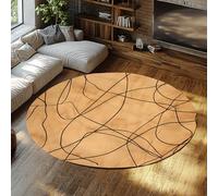 SHUODAOCO Tappeti rotondi gialli neri astratti - Linee naturali moderne Decor a pelo corto facile da pulire per aree ad alto traffico Camera da letto Ufficio 90cm