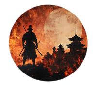 SHUODAOCO Tappeti rotondi lavabili antiscivolo con stampa lunare 120cm - Samurai Pattern Tappetino circolare pieghevole sottile per la decorazione domestica Ufficio Cucina contadina