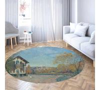 SHUODAOCO Tappeti rotondi rurali 180cm camera da letto rotonda lavabile Vintage Ingresso Tiro Architettura a pelo corto e paesaggio Tappeto per interni per l'atrio del soggiorno