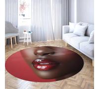 SHUODAOCO Tappeto circolare per camera da letto con stampa a labbra rosse 120cm - Tappeti rotondi lavabili antiscivolo per l'ingresso della toeletta Fattoria sotto il tavolo