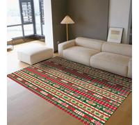 SHUODAOCO Tappeto invernale dei cartoni animati 100x150cm per l'ingresso Soggiorno Albero di Natale Tappeti a righe pieghevoli sottili lavabili rosse verdi antiscivolo