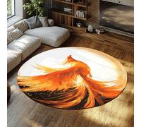 SHUODAOCO Tappeto rotondo con motivo fenice 100cm - Tappeti antiscivolo lavabili morbidi con ali rosse arancioni e piume dorate per soggiorno camera da letto arredamento per la casa