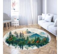 SHUODAOCO Tappeto rotondo di riflessione della foresta di montagna 60cm - tappeto lavabile a cerchio a pelo corto alberi di pino tramonto natura per il pavimento dell'aula della camera da letto