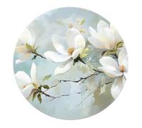 SHUODAOCO Tappeto rotondo Jade Magnolia Blossom 180cm - Foglie verdi a petali bianchi Base blu Tappeti floreali Antiscivolo Lavabili Morbidi per la decorazione della casa della camera da letto