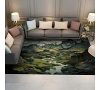 SHUODAOCO Tappeto sereno di montagna 140x200cm Tappeto lavabile di scena della valle Design naturale del paesaggio per soggiorno Camera da letto Home Office Resistente allo sporco