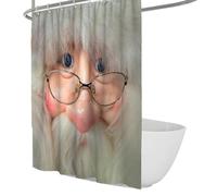 SHUODAOCO Tende da doccia di Natale invernale Tende da doccia con immagine di Babbo Natale per il bagno Viso di Babbo Natale con Glasse White Beard Tende da bagno in tessuto Set con ganci 150Bx200Lcm