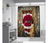 SHUODAOCO Tende da doccia di Natale Rosso Allegro Natale Babbo Natale Capodanno Vacanze Inverno Bagno Tende da doccia Tessuto impermeabile Lavabile in lavatrice con ganci 180Bx200Lcm