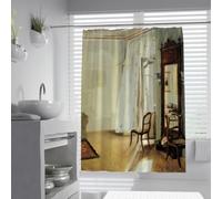 SHUODAOCO Tende da doccia Panno vintage Farbic Tende da doccia in poliestere impermeabili per il bagno della fattoria Boho 240Bx200Lcm Modello di mobili e tappeti in legno