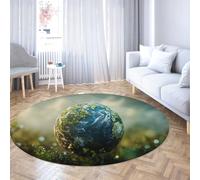 SHUODAOCO Terra Erba Verde Blu Camera Da Letto Cerchio Tappeti 160cm - Soft Shed Resistente Tappeto Circolare per Soggiorno Camera Degli Ospiti Corridoio Home Decor Ufficio