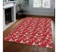 SHUODAOCO Zerbino in stile orientale 80x150cm Tappeto floreale artistico botanico e aviario Area di design Camera da letto Home Office Interior Decor con retro in gomma Grande rosso