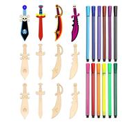 SHUOHONG 12 Pezzi Pirati Sword Craft Kit, Spada Giocattolo per la Pittura, Bambino Decorazione in Legno, Crafting Con Legno per Bambini, per DIY Bambini Pittura Decorazione