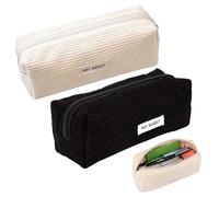 SHUOHONG 2 Pezzi Astuccio in Velluto a Coste, Con Pratica Chiusura Lampo, Pencil Case con Grande Capacità, Portatile e Morbido per Ragazze, Scuola, Università e Ufficio (Nero+Bianco)