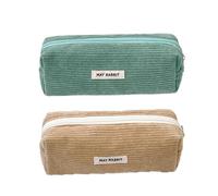 SHUOHONG 2 Pezzi Astuccio in Velluto a Coste, Con Pratica Chiusura Lampo, Pencil Case Con Grande Capacità, Portatile e Morbido per Scuola e Ufficio (Albicocc Verde chiaro)